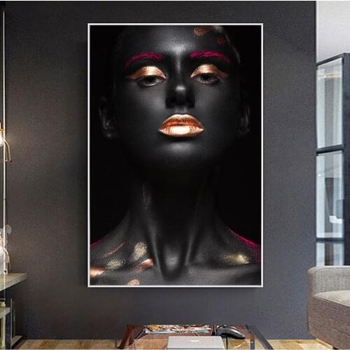 Sexy Makeup Black Girl Canvas Art Prints Modern Fashion Model Canvas Wall Paintings African Girls Wall Pictures For Home Decor