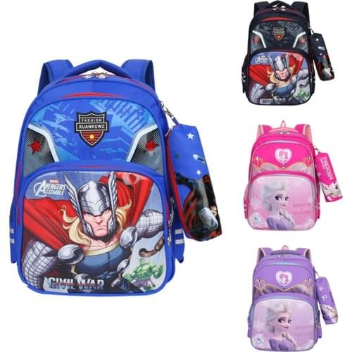 Disney Anime Figure Schoolbag Frozen Princess Elsa Marvel Spider Man Thor Cartoon Cute Backpack New Semester Gifts for Children