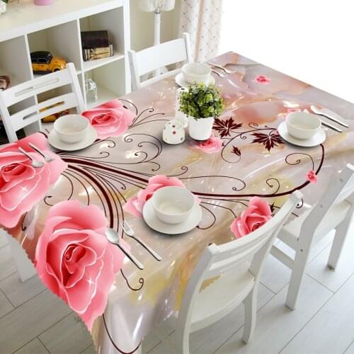 3d Lily Tablecloth Golden Bough and Rose Washable Dustproof Thicken Cotton Cloth Rectangular and Round Table Cloth