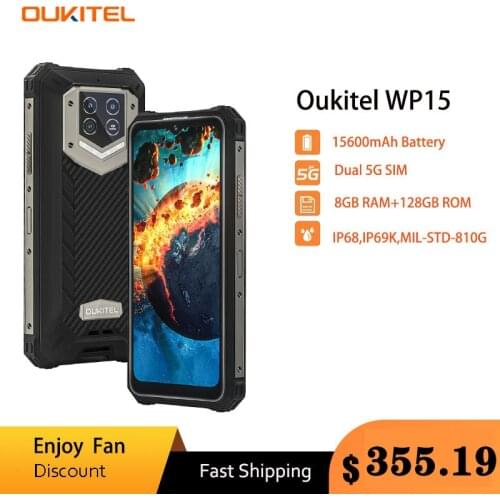 Oukitel WP15 Rugged Smartphone 15600mAh 8GB+128GB 6.5"HD+ Octa Core Android11 Mobile Phone 48MP MT6833 NFC Smartphone Cell Phone