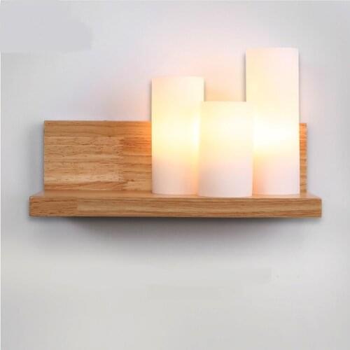 Modern simple candle wall lights solid wood+white Glass shade bedroom living room bedside Personality creative wall lamp ZA MZ92