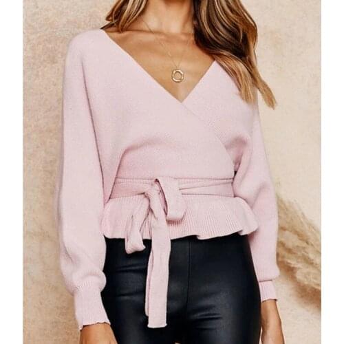 Autumn Winter Women Sweater Sexy Batwing Sleeve V-neck Top Fashion Solid Knitwear Female Soft Pullover Office Lady Outfits