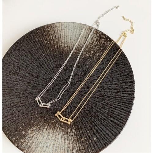 TARCLIY Fashion Double U-shaped Buckle Pendant Necklace Double Layered Chain Simple Clavicle Chain Women Temperament Jewelry 202