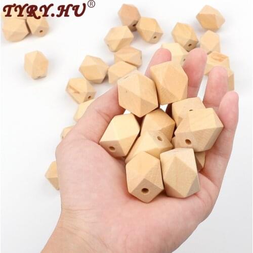 TYRY.HU 10pcs Wooden Beads Natural Non-Toxic Safe Chewable Baby Teethers Long Hexagon Beads jewelry making handmade Baby Beads