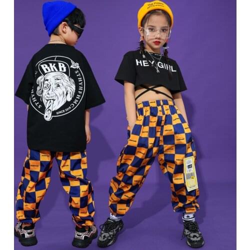 Trend Street Wear Kids Crop Top Hip Hop Clothing For Girl Boys T-Shirts HIPHOP Loose Trousers Stage Dress Jazz Dance Clothes 804