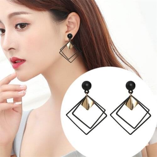 Korean Statement Drop Earrings for Women Black Acrylic Geometric Gold Color Drop Earrings Fashion Jewelry Gifts