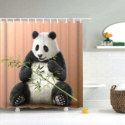 Panda Green Bamboo Shower Curtain Creative Fun Kid Cute Wild Animal Printing Home Bathroom Decor Curtains Waterproof Bath Screen
