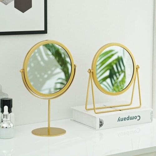 Makeup Mirror Light luxury retro European metal gold home desktop desktop square round mirror mirror dormitory makeup mirror