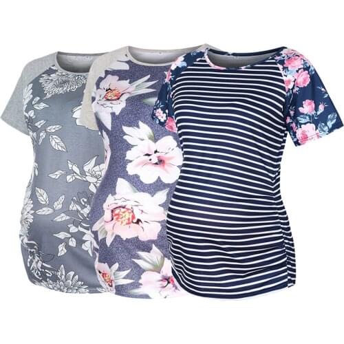 Women Maternity Short Sleeve Striped Floral Print T-shirt Tops Pregnancy Blouse Ropa De Maternidad Embarazo Pregnancy T Shirt