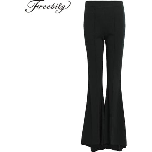 Autumn 2018 Ladies Trousers Women High Waist Bell Bottom Pants Flare Pants Wide Leg Pants Big Plus Size XL Black Green Female