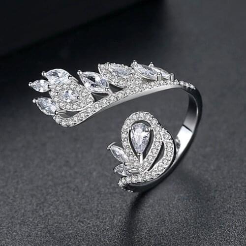 HIBRIDE Angel wings Promise Ring White Gold Marquise cut AAAAA cz Wings Wedding Band Rings For Women Party Jewelry R-200