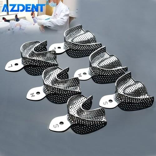 AZDENT 6pcs Dental Impression Tray Stainless Steel Teeth Trays Autoclavable Instrument Dentist Tools Lab Large Small Middle Size