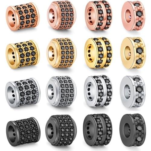 1PC Big Hole Geometric Copper Beads Multiple Rows Black White Zircon Small Beads Round For Jewelry Making DIY Bracelet Necklace