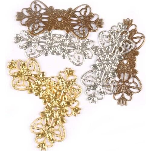 10Pcs Gold/silver/Bronze Tone Metal Crafts Connectors Filigree Wraps Diy Embellishments Scrapbooking Home Decor 75x31mm yk0731