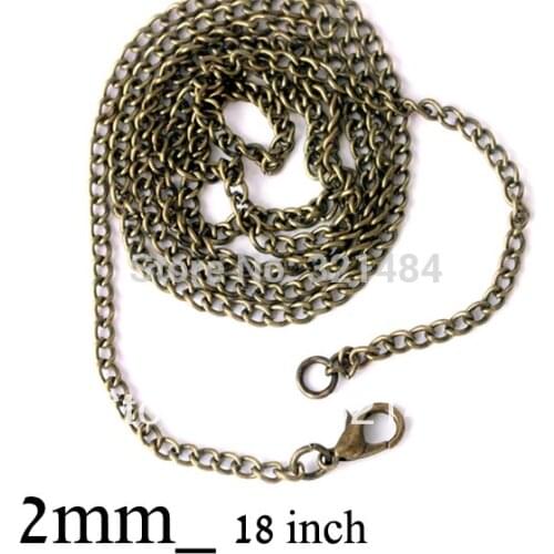 100piece 2mm 18'' antique brass bronze findings encryption curb necklace chains in bulk