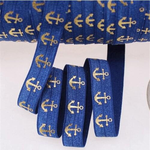 100yards/lot gold foil anchor FOE fold over elastic gold foil anchor print fold over elastic hair accessories
