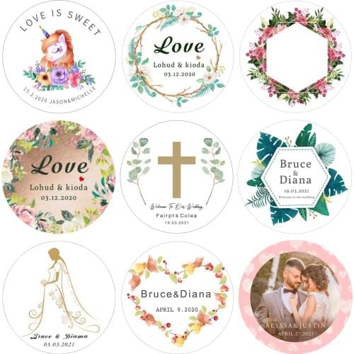 2.5/3.5/4.5/6cm Customized Add Your Names Wedding Stickers Personalized Invitations Seals Sticker Candy Favors Gift Boxe Labels