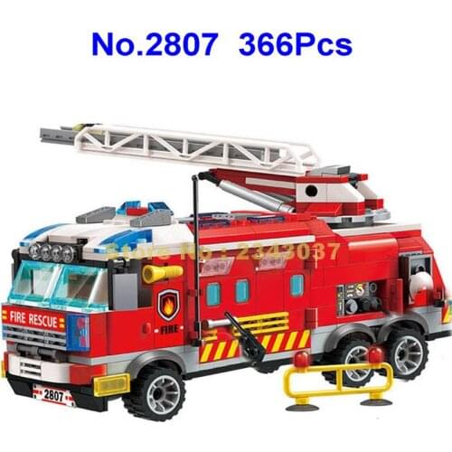 2807 366pcs Urban Fire Rescue Vehicle Truck Enlighten 3 Building Blocks Toy
