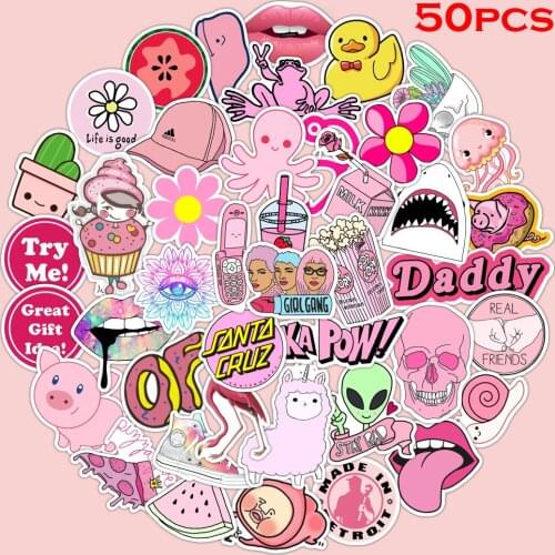 50PCS small fresh PINK cartoon stickers toy stickers decorative bicycle skateboard luggage waterproof graffiti stickers
