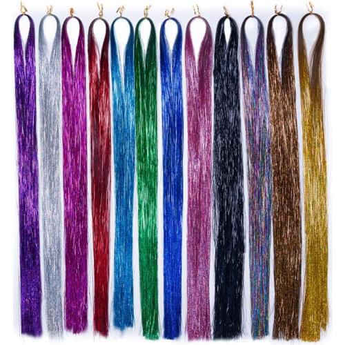 600pcs Rainbow Color Laser Hair Tinsel False Hair Extension Bling Hair Decoration Synthetic Girl Headwear Glitter Strips Party