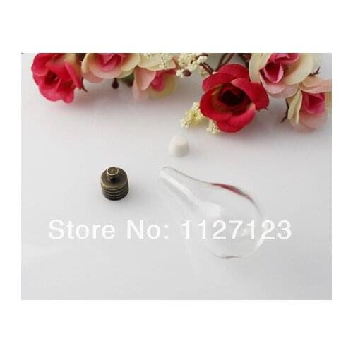 Free ship!!!20sets 49x23mm drop shape Wishing Bottle pendant/glass vial pendant +bronze cap
