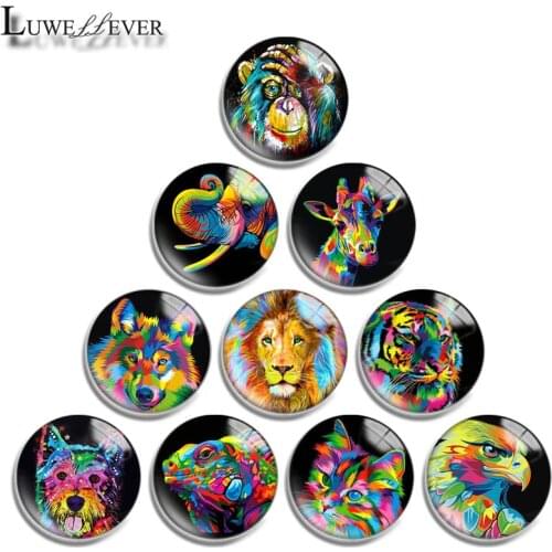 10mm 12mm 16mm 20mm 25mm 30mm 616 Animals Mix Round Glass Cabochon Jewelry Finding 18mm Snap Button Charm Bracelet