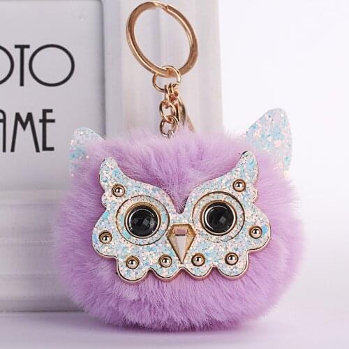 Lovely Pompom Rabbit Fur Ball Car Keyring Women Key Holder Bag Pendant Jewelry Pompom Keychain Trendy Animal Shape Owl Keychain