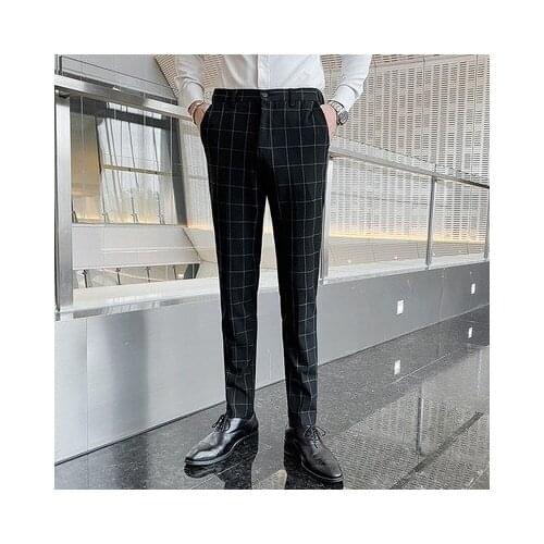 2020 new style plaid trousers mens Korean version of Slim-fit, casual business suits, suits, non-iron anti-Zou casual pants