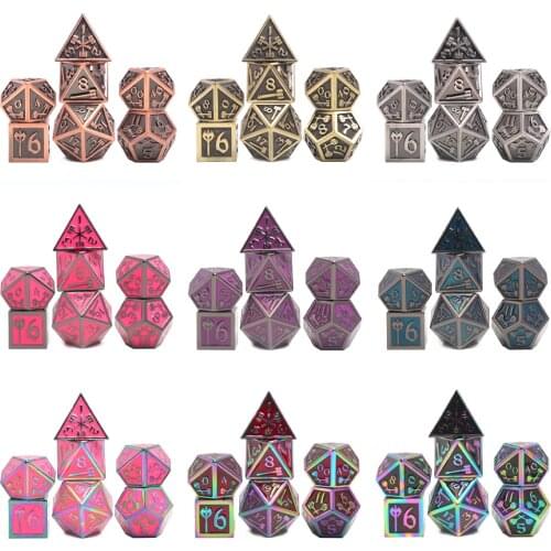 CHENGSHUO 7 PCS Tomahawk and Warhammer Style RPG Metal Dice Set,Bigger Dice for Table Game DND COC and Role Playing Game MTG,D20