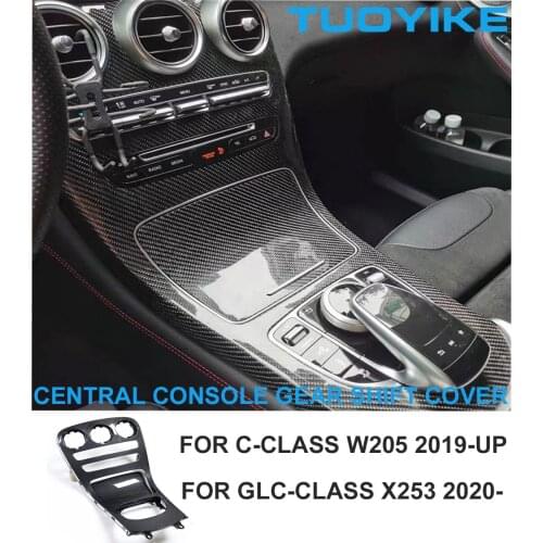 Real Carbon Fiber Central Console Gear Shift Decorative Cover Panel Trim Replacement For Mercedes BENZ AMG C-Class W205 GLC X253