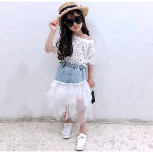 Spring Summer girls tutu skirt baby denim skirt kids fashion skirt children bottoms streetwear jeans layered mesh 4 to 14 yrs
