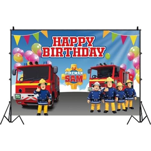 Fireman Sam Photography Backdrop Boys Birthday Party Kids Photo Background Studio Prop Decoration