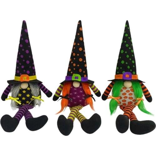 Halloween Gnome with LED Light Long Leg Handmade Plush Swedish Gnomes Sitting Tomte Nordic Figurine Holiday Party Decorations
