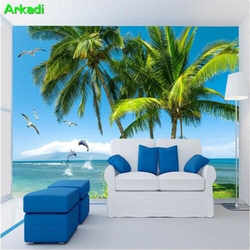 Blue Sky Sunny Beach 3D Mural Wallpaper Home Living Room Bedroom Decoration TV Background Mediterranean Hawaii Landscape Wall