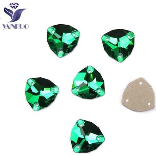 YANRUO 3272 Trilliant Fat Triangle Emerald Sewing ornaments stones and crystals Sew on rhinestone Applique For Jewelry