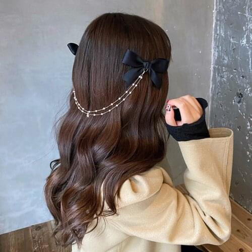 Korean Long Ribbon Bow Hairpin for Women Girls Hairclip Bangs Hairgrips Cute Back Head Top Clip Hair Accessories
