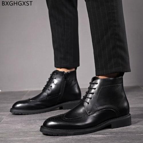 Brown Ankle Boots for Men Male Winter Shoes Men Leather Boots Men Luxury Designer Shoes Man Black Martin Boots for Man 2021