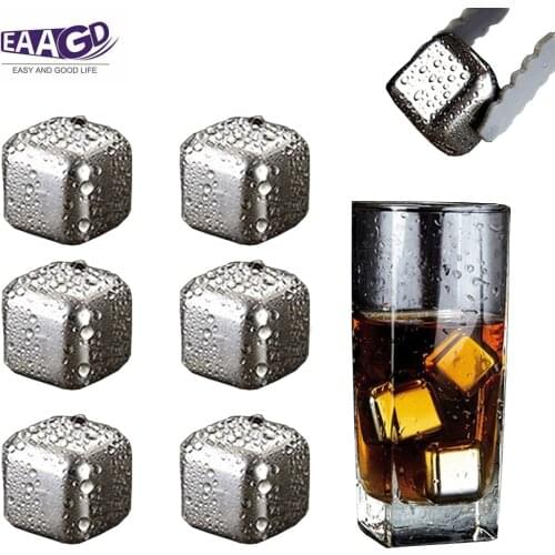 3/6/9Pcs Reusable Stainless Steel Ice Cubes Cool Glacier Rock Neat Drink Freezer gel Wine Whiskey Stones Great Gift