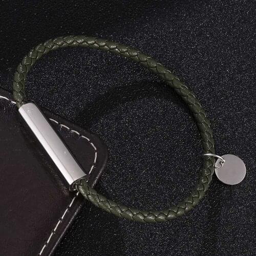 Fashion Green Leather Bracelets For Men Women Charm Bracelets Handmade Jewelry New Design Bangles BB0690