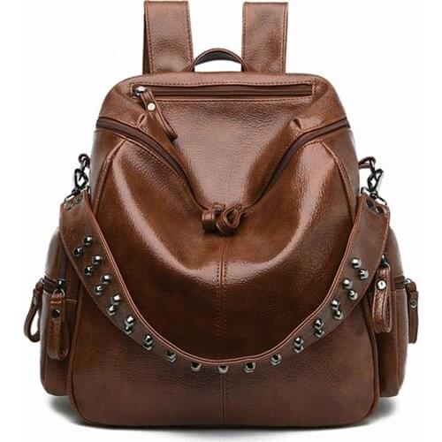 Fashion Leather Backpack Luxury Designer Back Packs Bag For Women 2021 Rivet Handle Waterproof Backpacks Female Bagpack Mochila