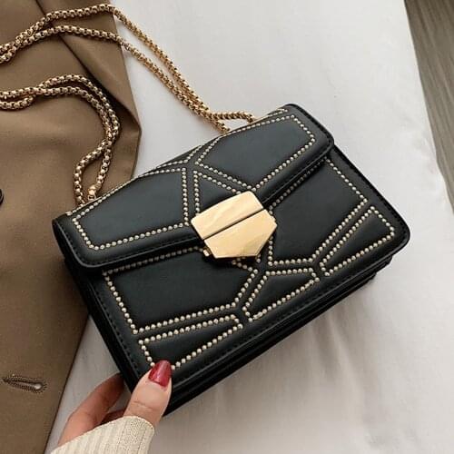 Rivet Chain Brand Designer PU Leather Crossbody Bags For Women 2021 Simple Fashion Shoulder Bag Lady Luxury Small Handbags