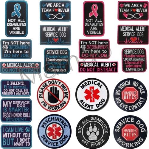 Embroidered patches Green Blue Pink Service Dog ceo-friendly handmade 3D hook and loop patch jacket patch