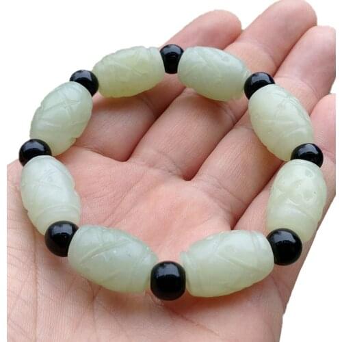 Natural Xiuyu 18*12MM Beads Elastic Bracelet Jade Round Necklace Jewellery Fashion Man Woman Luck Amulet New