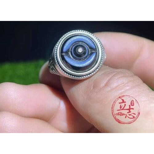Unordinary Tibetan Dzi Bead Eye Ring Plane Magic Pupilla Amulet Tibet Silver Finger Ring