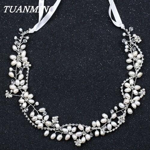 Charm Headbands Pearl Rhinestone Long Bridal Hairbands Headdress Wedding Hair Accessories Bride Tiara Headpiece