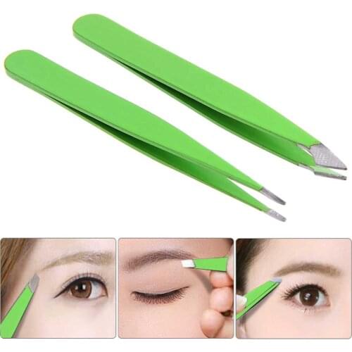 2Pcs New Proffesional Sanitary Stainless Steel Slant Tip Hair Removal Eyebrow Tweezer MPwell
