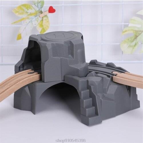 Plastic Grey Double Tunnel Wooden Train Track Accessories Tunnel Track Train Slot Wood Railway Toys S25 20 Dropshipping