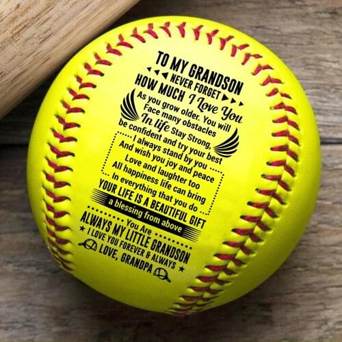 Grandfathers gift to his grandson - printed text softball as a birthday Christmas gift