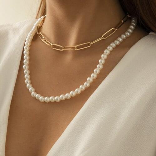 Retro Simple Hollow Cross Chain Combination Necklace European and American Punk Cold Wind Imitation Pearl Clavicle Necklace 2021
