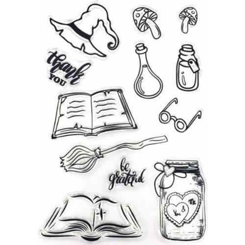 1pc Witch Magic Book Transparent Clear Silicone Stamp Seal For DIY Scrapbooking Album Coloring Decorative Office School Supplies